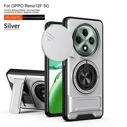 Armor Shockproof Phone Case with Sliding Camera Cover and Built - in Ring Kickstand for OPPO Reno12 F 4G (SJZJ silver)