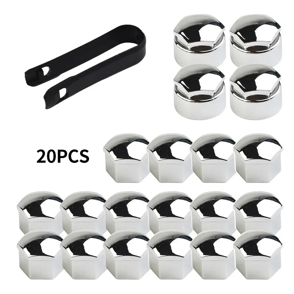 Nut Cap Removal Tool 20Pcs 17mm Chrome Nut Cap Wheel Bolts Wheel Bolts Removal Tool For Any Car Auto Hub Screw Cover Bolt Rims