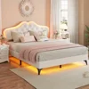 Full Size Bed Frame with LED Lights, Adjustable Headboard, Crystal Button, Solid Wood Slats Support, Princess Platform Bed Frame 4
