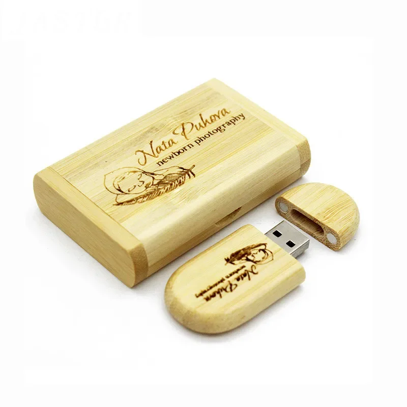 20 Pcs/Lot Wedding Custom USB Flash Drives Free Custom Logo Real Capacity Pen Drive Carbonized Bamboo Memory Stick 64GB U Disk