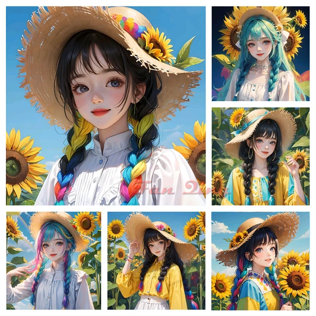 Cheap 5D Diamond Painting DIY Cartoon Sunflower Girl Full Diamond Art  Children's Small Dot Paste Diamond Embroidery Bedroom Decoration