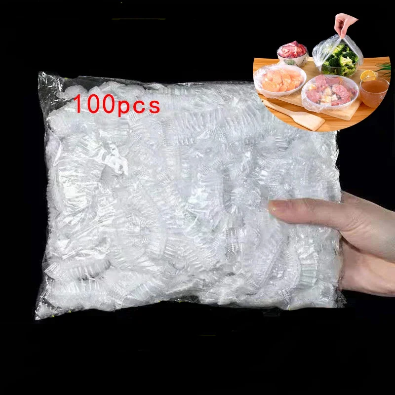

100 шт. одноразовые пищевые крышки, кухонные чашки для холодильника, пищевые растягивающиеся остатки, защитная пленка, пыленепроницаемые чашки, крышки, сумки