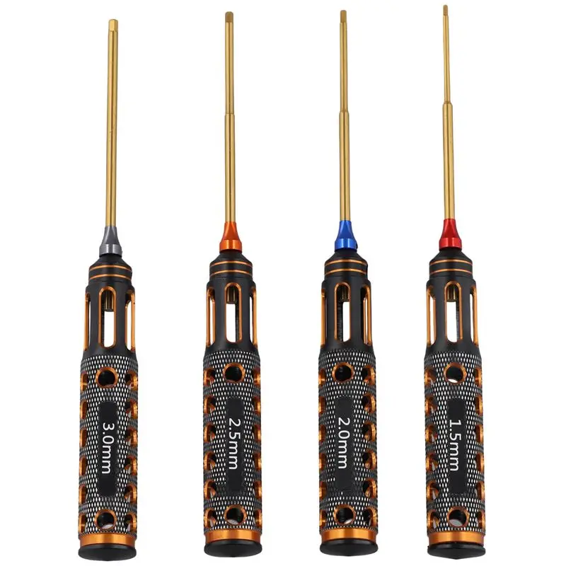 강력 추천-4개/세트 티타늄 도금 1.5mm/2mm/2.5mm/3mm 육각 드라이버 나사 드라이버 도구 RC 모델 자동차 보트 항공기용