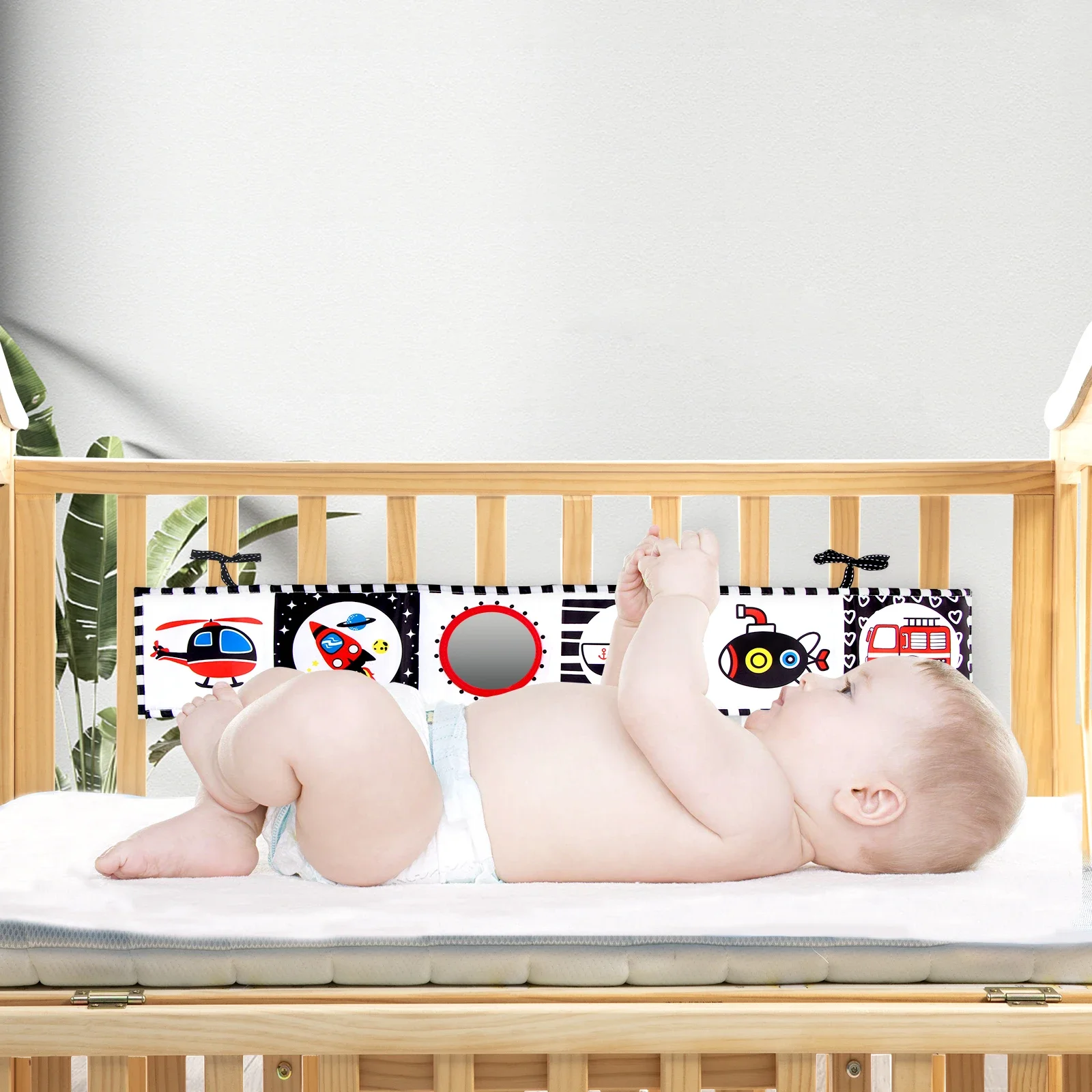 Libro di stoffa da comodino per bambini 0-12 mesi giocattoli sensoriali per bambini libri di stoffa per animali in bianco e nero giocattoli per culla per neonati libro per bambini Montessori - immagine 5