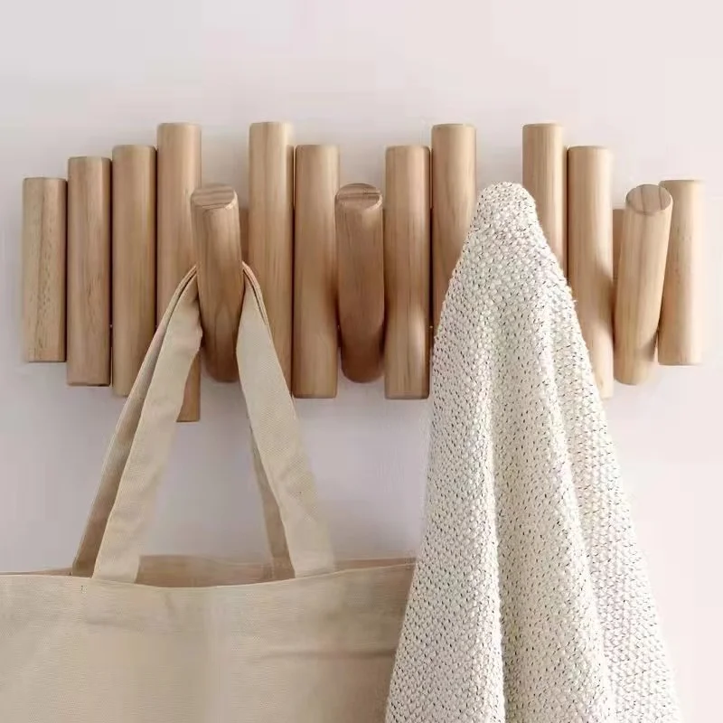 

Round Wooden Peg Racks Children Multi Decoration Wall Hanger Modern Decor Wall Foldable Wall-mounted Hooks Rack 5 Rack Coat Wood