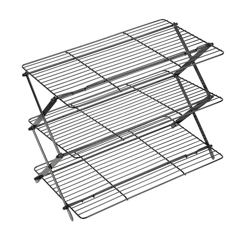 3 Folding Tier Metal Wire Cooling Rack For Baking And Cooking Stacking Cooling Rack For Cookie