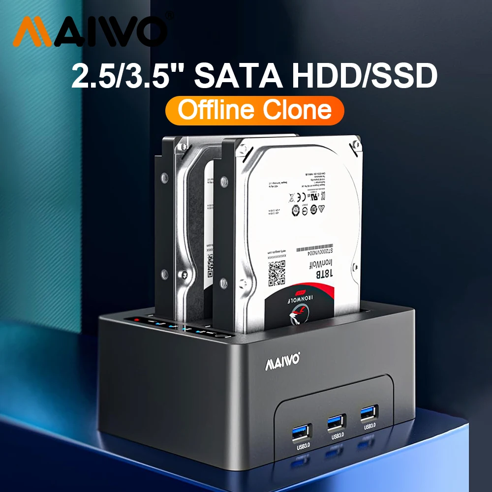 Maiwo-dual-bay Hard Drive Dock Expansão com Clonagem Offline Suporta Expansão Hub Usb 3.0 Sata Hdd 2.5 3.5