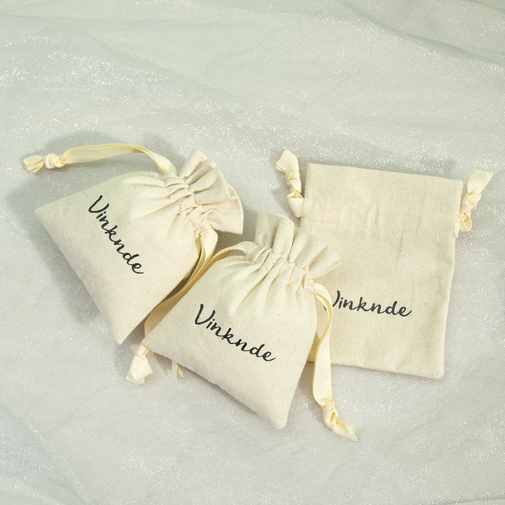 Baumwoll-Schmuckbeutel mit Kordelzug, Naturfarben, Musselin-Beutel mit Pilzöffnung und Zweiseitigem Ripsband, DIY-Geschenkverpackung – Detail 2