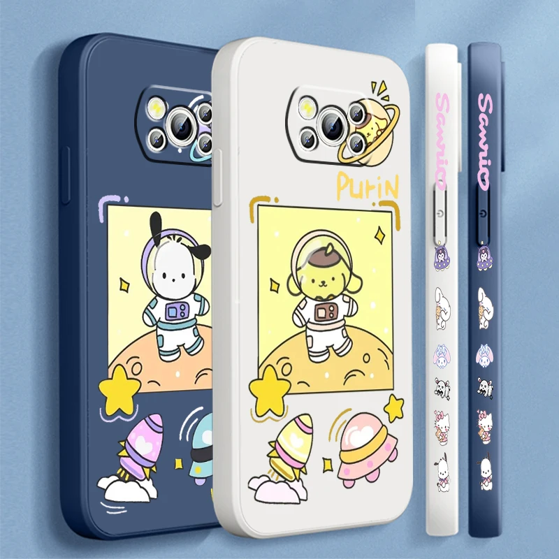 

Pompompurin Pachacco Sanrio For Xiaomi Mi Poco X5 X4 X3 M6 M5 M5S M4 M3 F5 F4 F3 C55 C40 Pro 5G Liquid Left Rope Phone Case