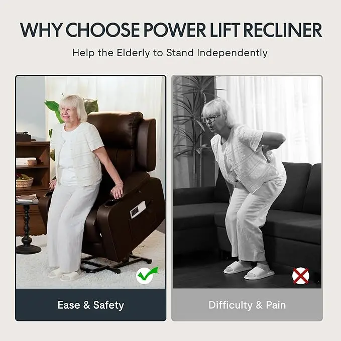 XL31 Power Lift Recliner Chair for Elderly, Electric Lift Chair with Massage & Heat PU Leather Reclining Sofa w/Cup Holders Side