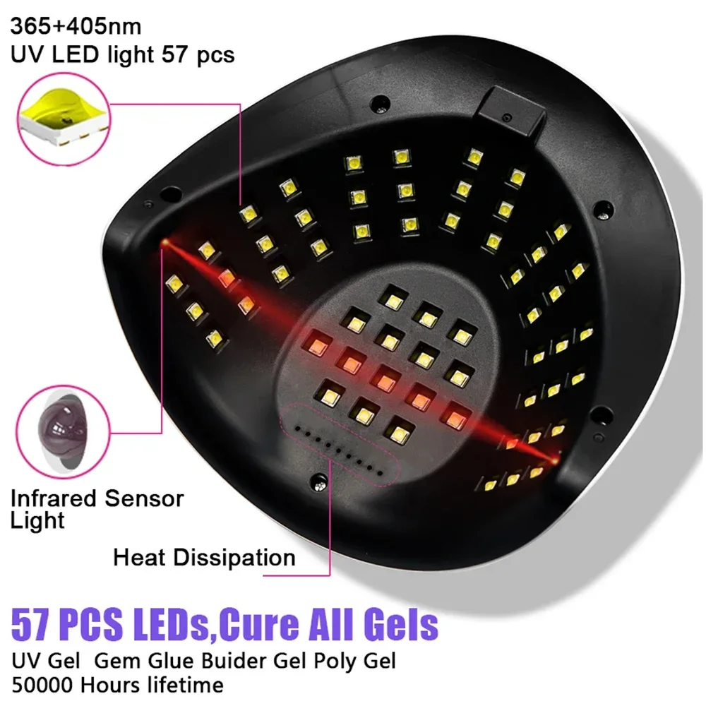 UV LED Nail Lamp 114W Nail Dryer with 4 Timer Settings Quick Drying 57 LEDs Manicure Lamp for Curing All Gel Nail Polish 3