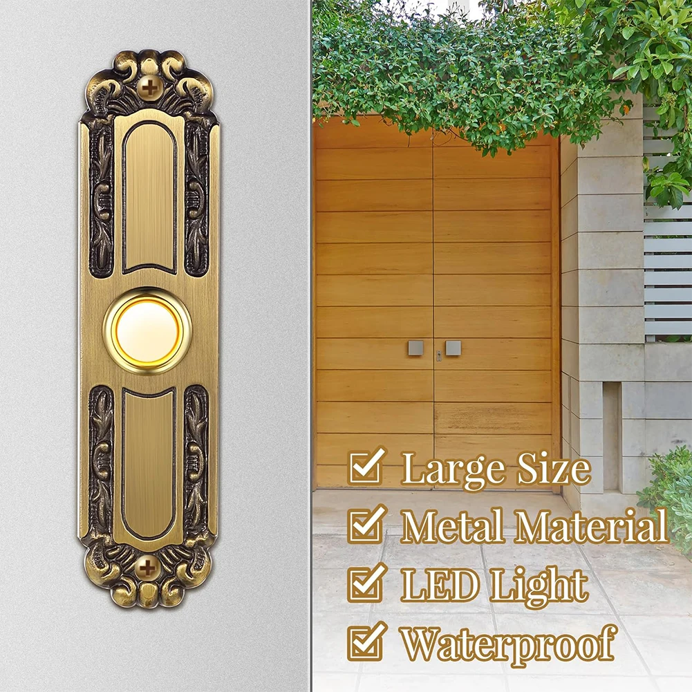 Antique Bronze Lighted Doorbell Button Wired Door Bell Push Buttons Rectangular LED Door Chime Wall Mounted Doorbell Switch