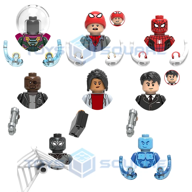 The Mysterio Spider Hydro Man Nick Fury Happy Michel Jones Model Blocks Moc Bricks Set Regali Giocattoli Per Bambini X0249