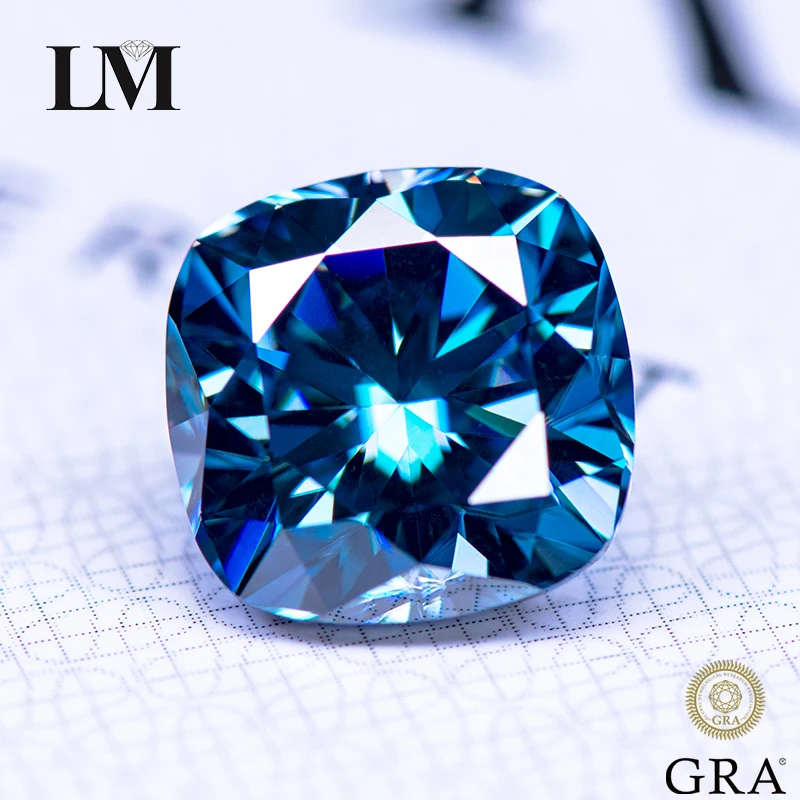 

Moissanite Gemstone Cushion Cut Sapphire Blue Color Lab Grow Diamond for DIY Jewelry Rings Earrings Making with GRA Certificate