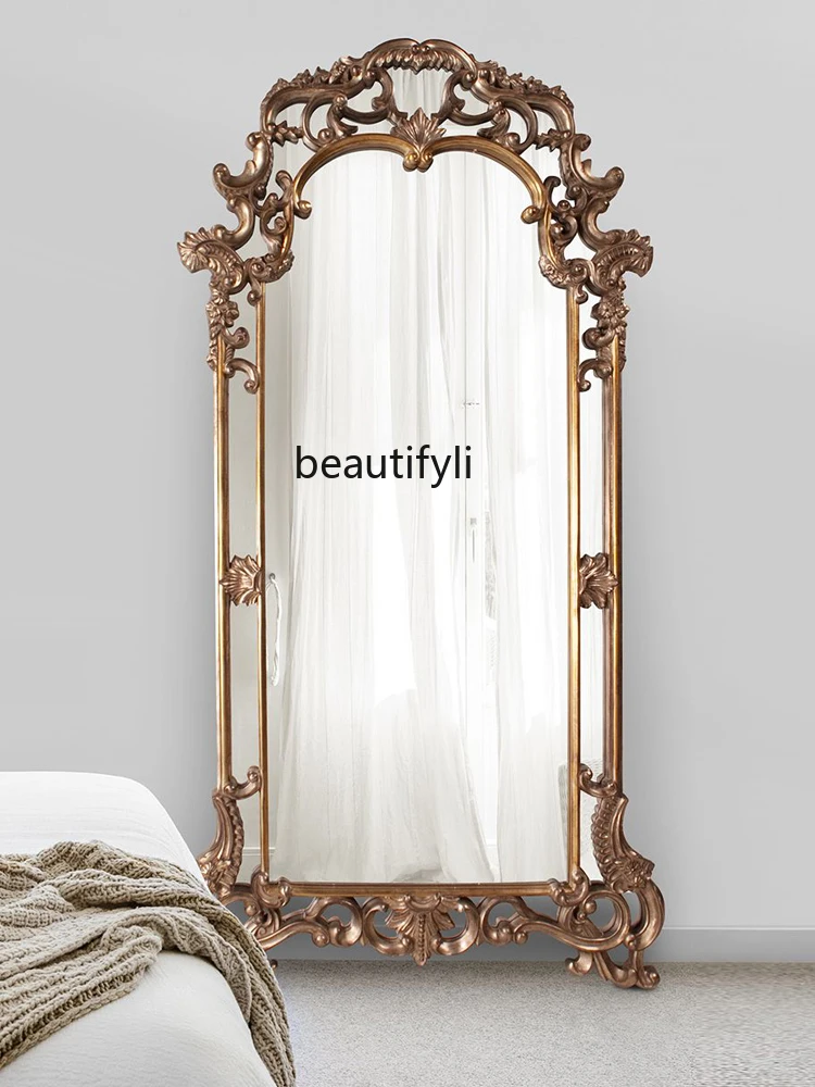 

Retro Mirror European and American Style Baroque Style Dressing Villa Cloakroom Handmade Carved Floor Mirror home decor
