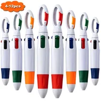 Retractable Shuttle Pens with Carabiner Clip - Pack of 4-12 Bulk 4-in-1 Multi-Colored Ink Ballpoint Pens with Keychain for Adult 5