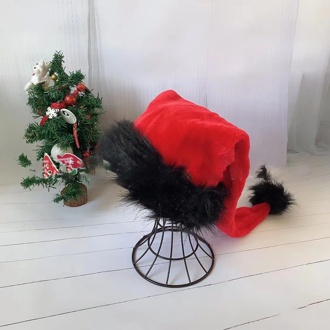 Red Black Color Matching Plush Hat 75cm Christmas Hat Xmas Cap Children Adult Plush Santa Claus Party Decoratio christmas beanie hat