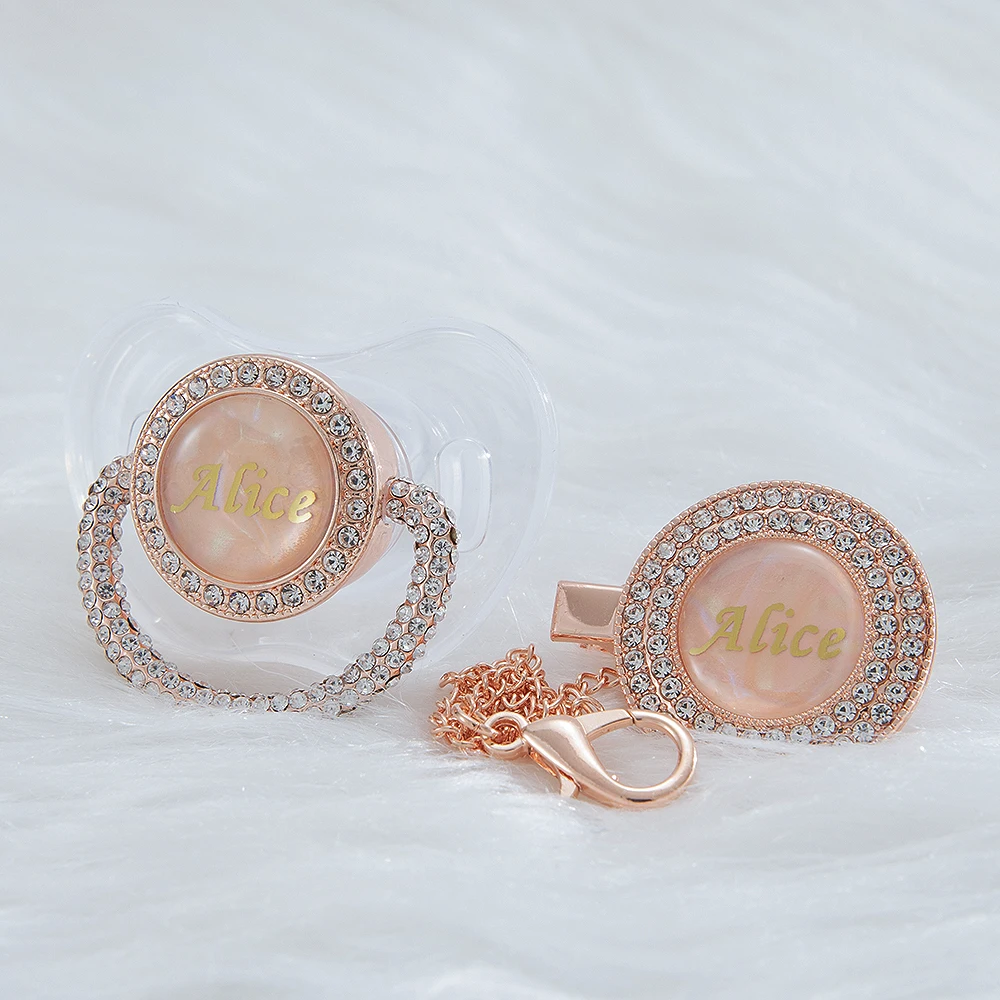 

MIYOCAR personalized transparent rose gold full bling pacifier and pacifier clip BPA free dummy Photography no for daily use