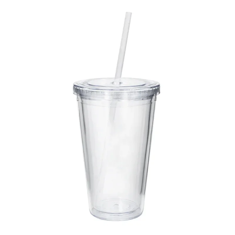 1pcs 12/16/22oz Transparent Plastic Straw Cup Double-wall Water Bottle Iced Coffee Mugs Reusable Travel Drinking Tumbler Car Cup