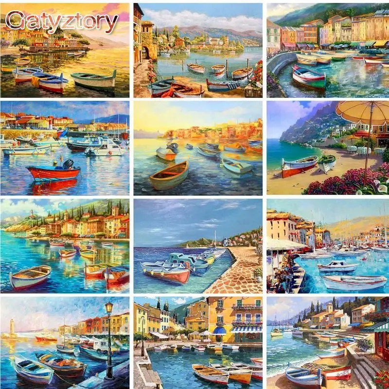 GATYZTORYFrameDIYPaintingByNumbersSeasideLandscapeCanvasBy