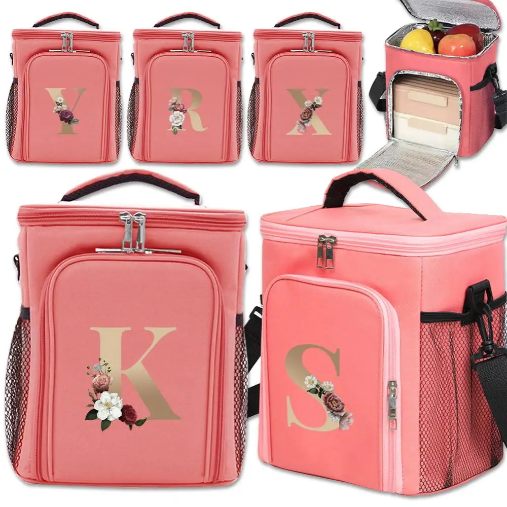 Gold Letter Series Print Pattern Large Capacity Minimalist Lunch Insulation Bag Waterproof Insulated Portable Zipper Lunch Bag portable lunch bag large capacity insulation thickened lunch bag thickened insulation portable lunch box insulation bag