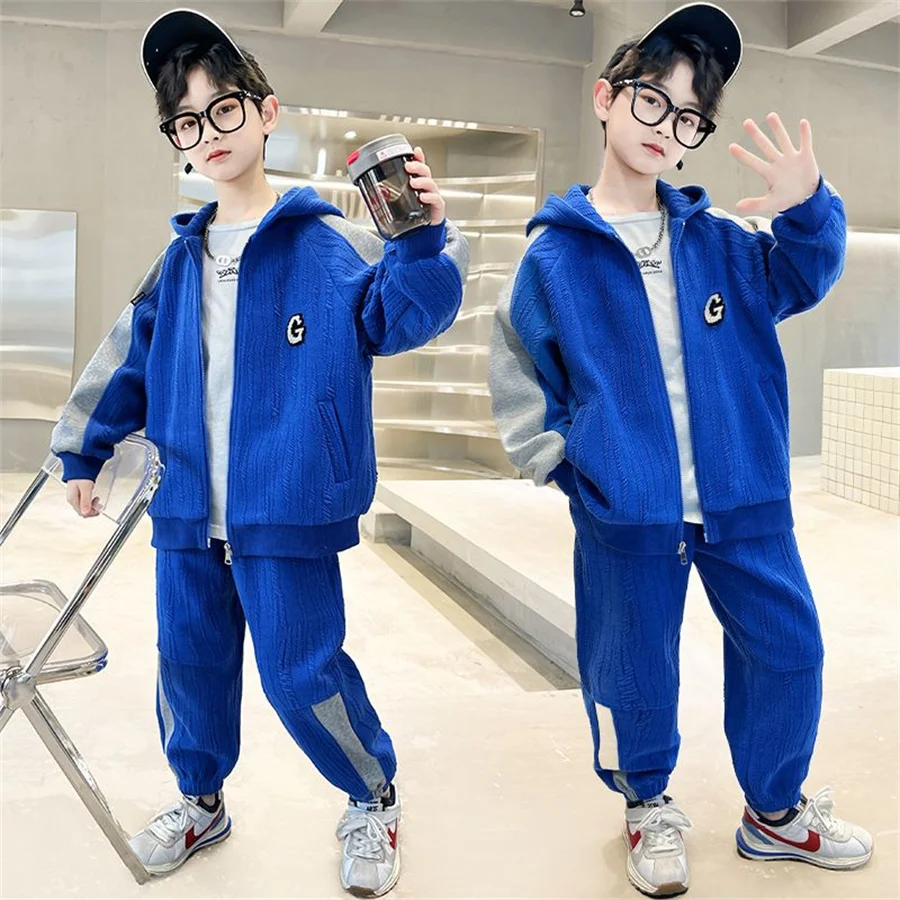

Модная демисезонная Спортивная одежда для мальчиков, детский однотонный комплект из куртки и брюк, одежда для подростков, детские спортивные костюмы, 2 предмета
