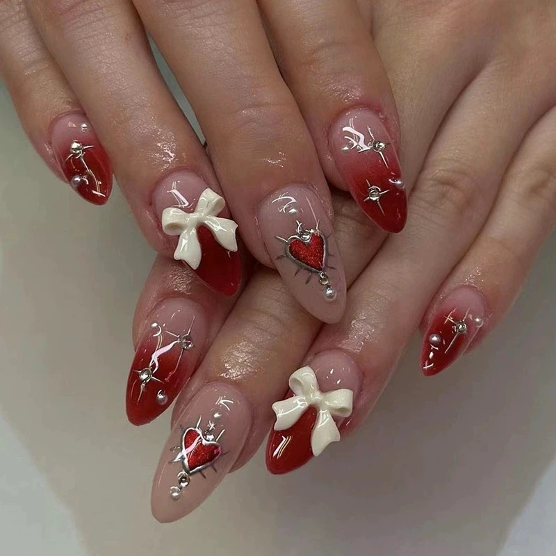 Pink Almond French Design Press On Nails