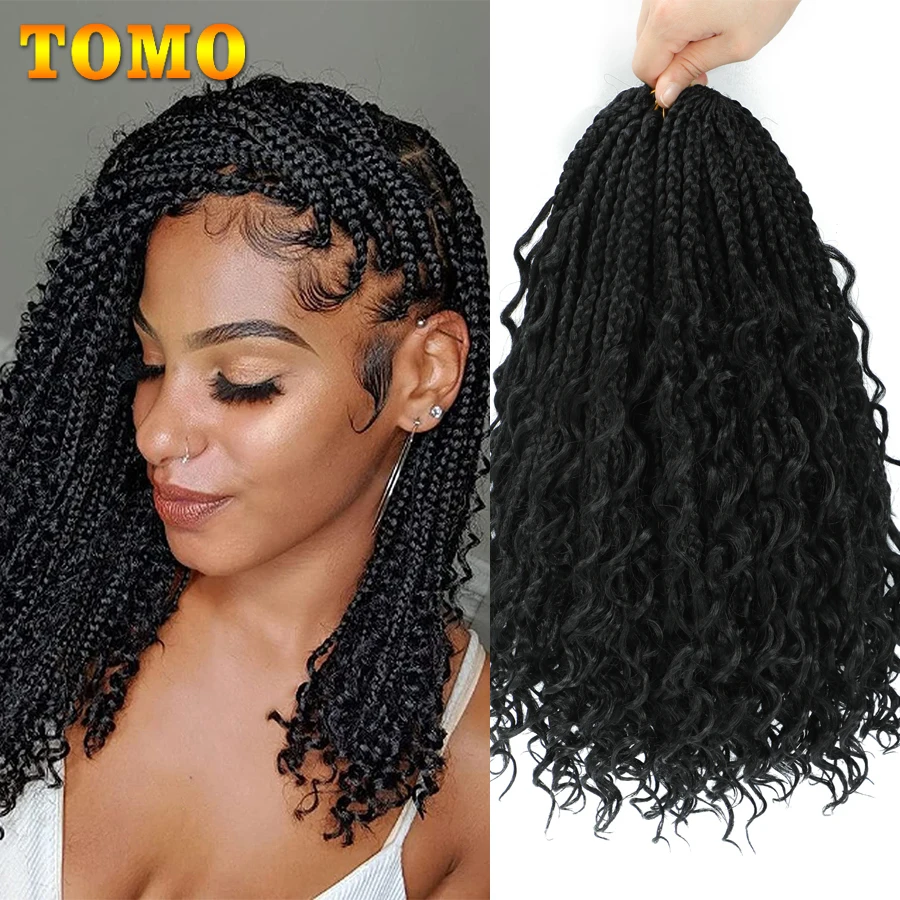 

TOMO Synthetic Boho Box Braids Crochet Hair 14 18 24 Inch Goddess Bohemian Hippie Braiding Hair With Curly Ends For Black Women