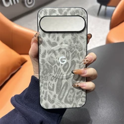 Luxury Leopard Print Leather Phone Case - Protective Soft Cover with Bumper for Pixel 9 Pro (White)