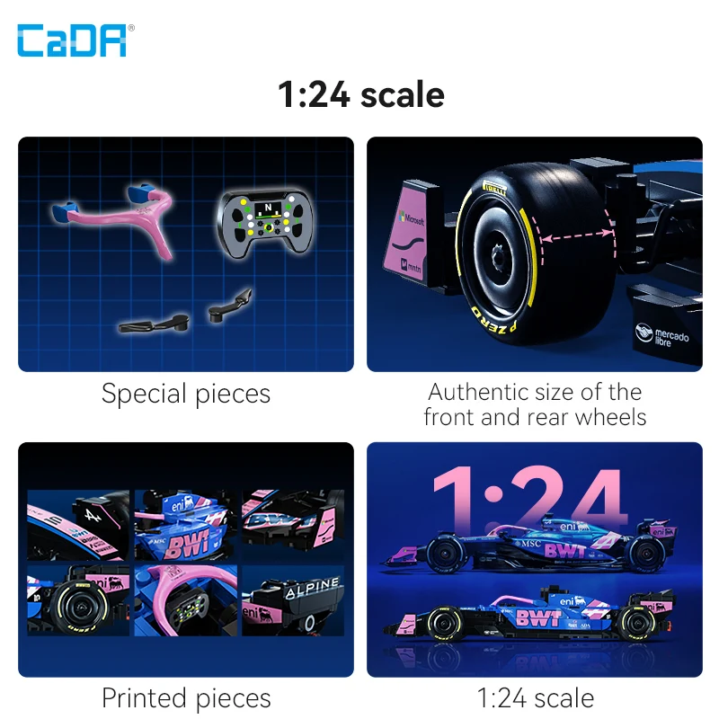 카다 2025 알파인 F1 A525 F1 레이싱카 넘버 43 스포츠카 빌딩 블록 시티카 브릭 장난감 휴일 선물