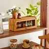 Japanese Small Solid Wood Cabinet Mini Glass Door Cupboard Kitchen Dustproof Shelf for Spices Doll Storage Box 2
