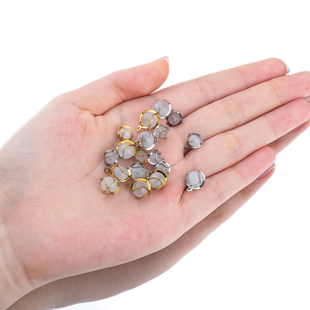 10 Stück Edelstahl Metall Wrap Naturstein Charms für Schmuckherstellung DIY Ohrringe Halskette Anhänger Schmuckzubehör – Detail 2