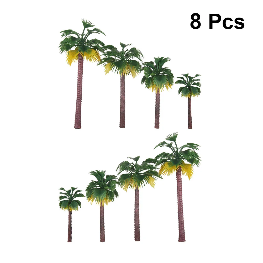 

8 Pcs Rainforest Plastic Palm Tree Model Tropical Scenery DIY Handmade Material Mini Coconut Tree Model(16CM, 13CM, 10CM, 8CM