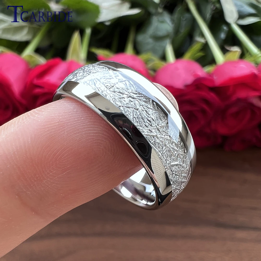 4MM 6MM 8MM Men Women Tungsten Engagement Wedding Band Bright Meteorite Inlay Valentine's Day Gift Jewelry Comfort Fit wedding rings