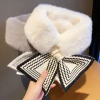 Faux Rabbit Fur Scarf Women Girls Winter Knitted Cross Scarf Soft Plush Scarves Windproof Furry Neck Warmer Christmas Gift