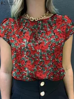 ZANZEA Retro Printed Blouse Women Stylish Shirt Summer Tunic Tops Short Sleeve Beach Party Blusas Bohemian Causal O Neck Chemise - Image 2