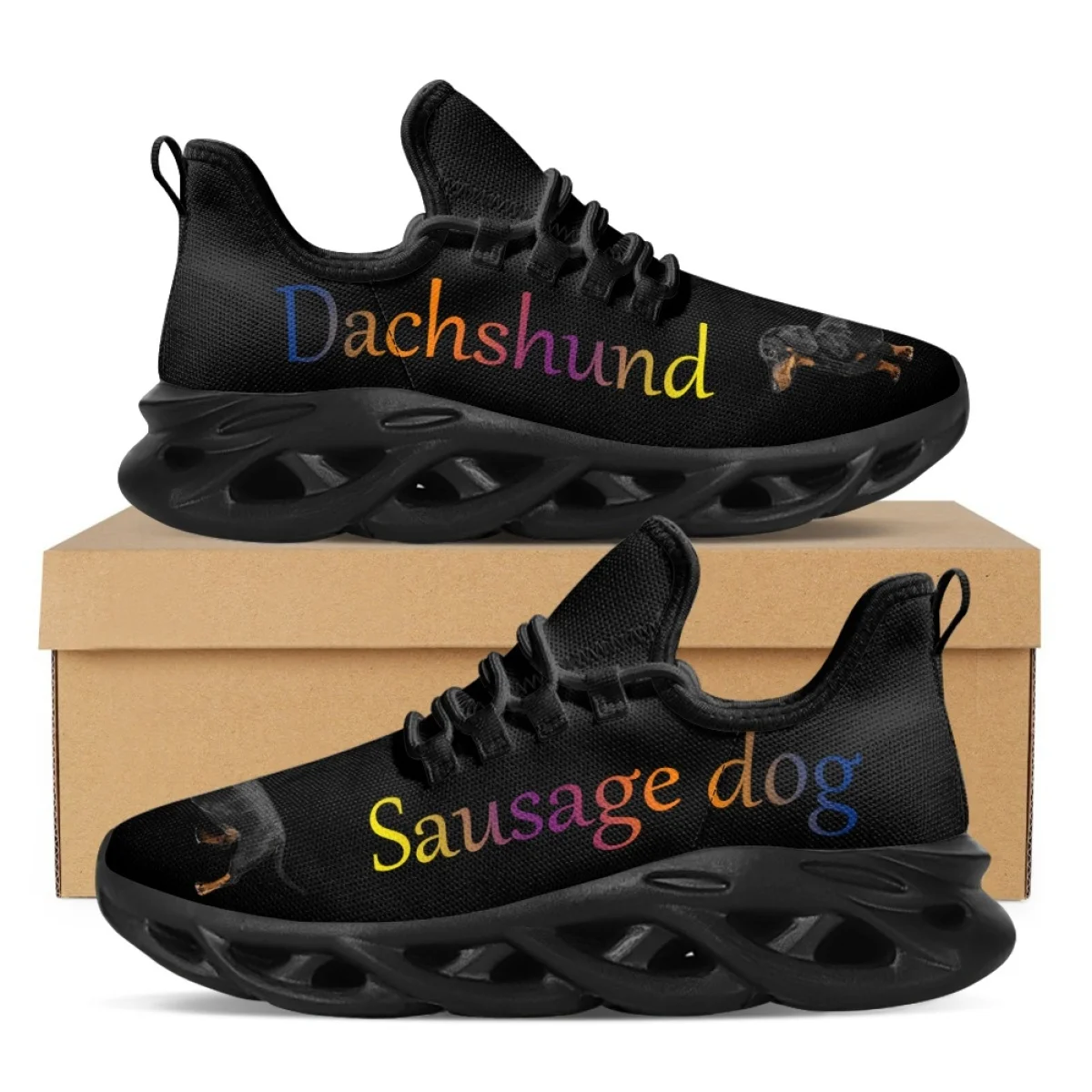 

Cute Dachshund Print Lace Up Platform Shoes Breathable Lightweight Walking Sneakers Youth Non-Slip Comfortable Basketball Shoes