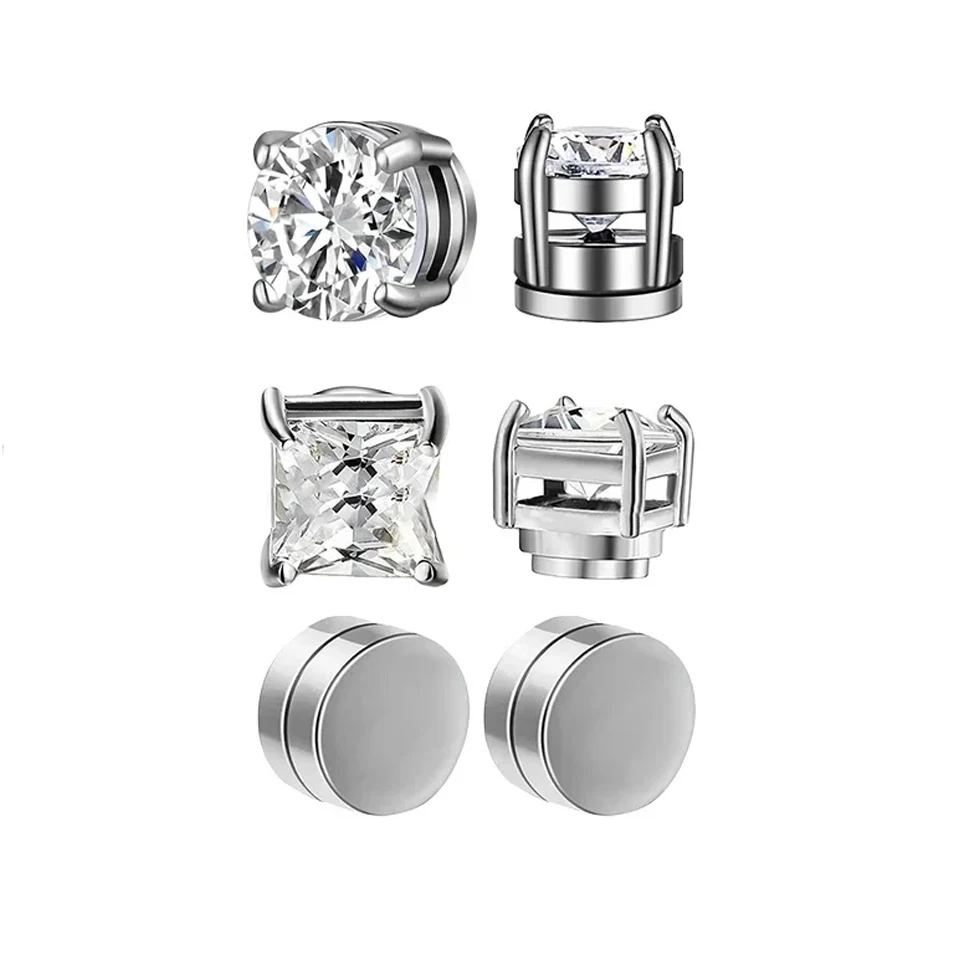 ZAKOL Crystal CZ Strong Magnetic Ear Stud Clip Earrings for Men Women Punk Round Zircon Non Piercing Jewelry
