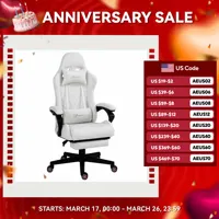Racing Gaming Chair W/ Padded Arms, Pu Leather Gamer Recliner Home Office White 1