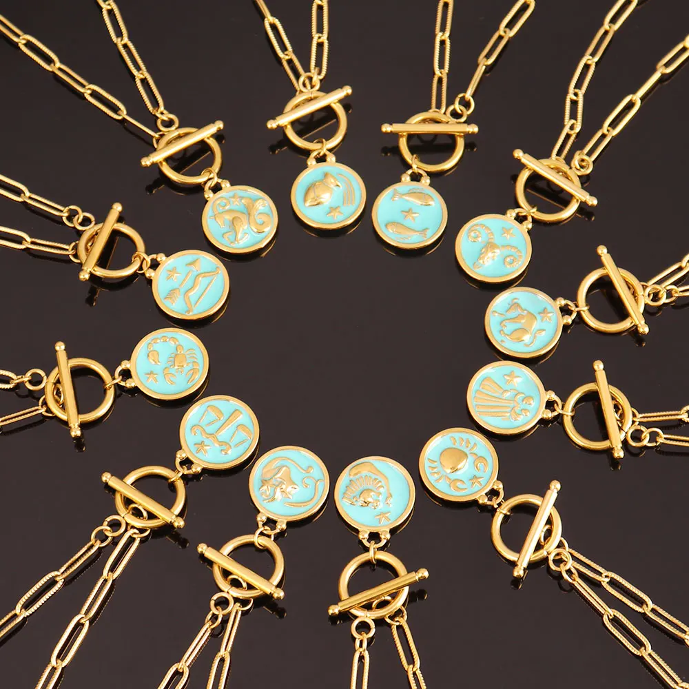 

316L Stainless Steel Necklaces For Women Blue 12 Constellations Necklace Chain Clavicle Choker Necklace Jewelry Gift