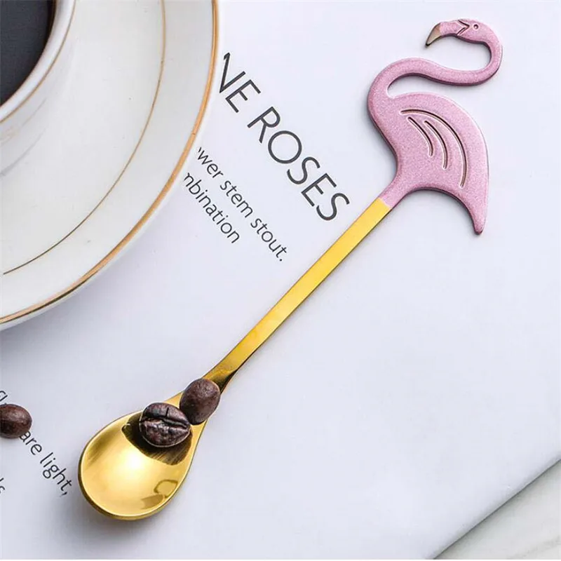 Stainless Steel Flamingo Coffee Scoop Ice Cream Stirring Spoon Teaspoons Drinking Tools Party Supplies accessories