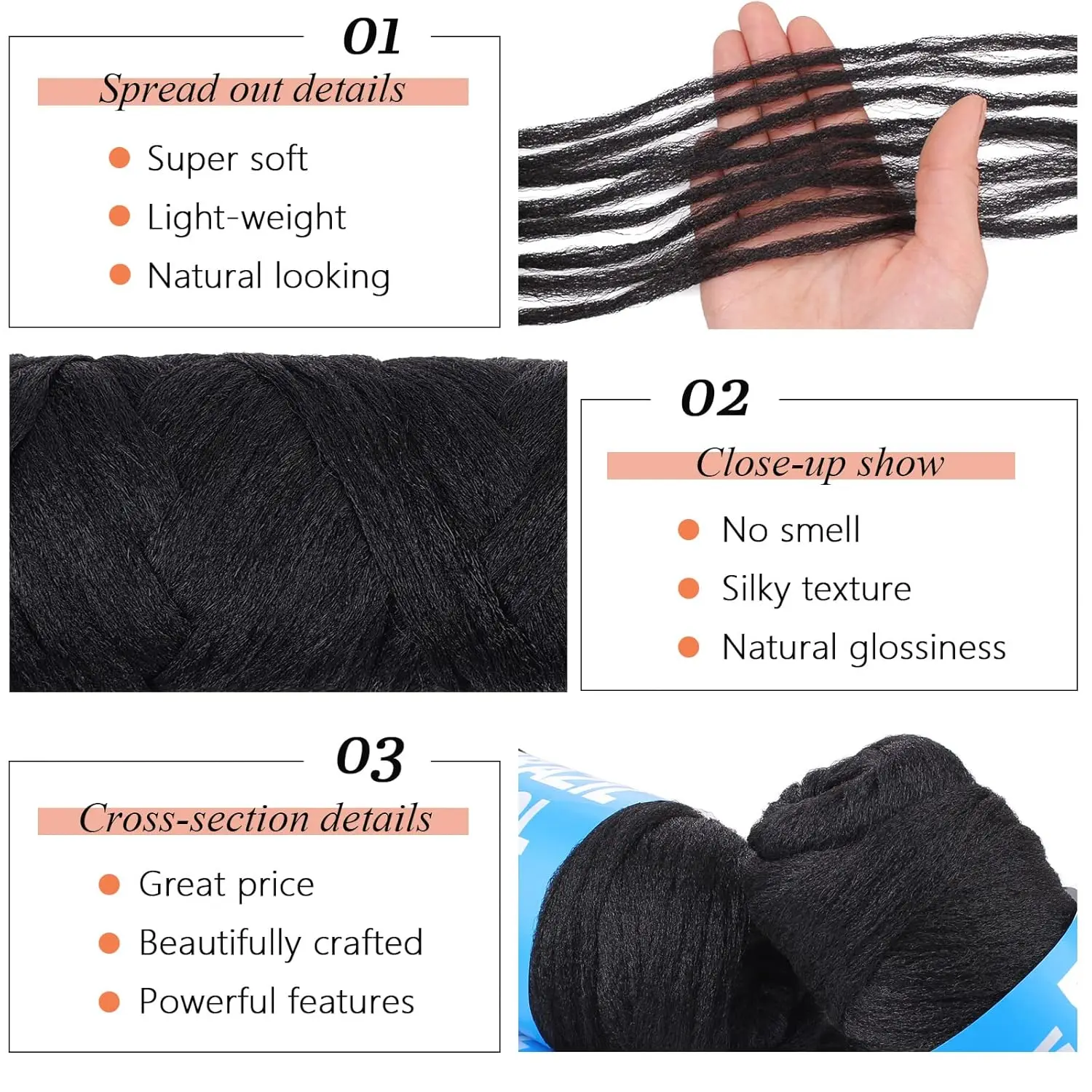 Brazilian Wool Hair Hand Knitting Brazilian Wool for Braiding Hair Natural Black Wool Hair for Crochet Braid Faux Locs Crochet 3