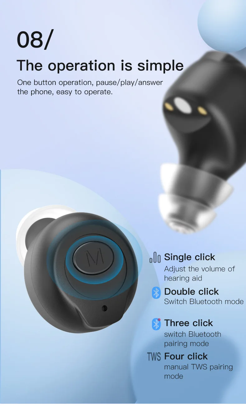 Digital Bluetooth Hearing AIDS Seniors Invisible Rechargeable Sound Amplifier Wi