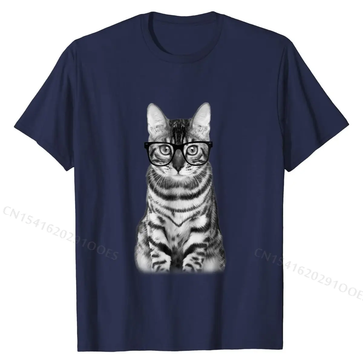 

T-Shirt, Nerd Cat with Trendy Rectangular Eyeglass Top T-shirts Tops & Tees New Cotton Custom Printed On Male