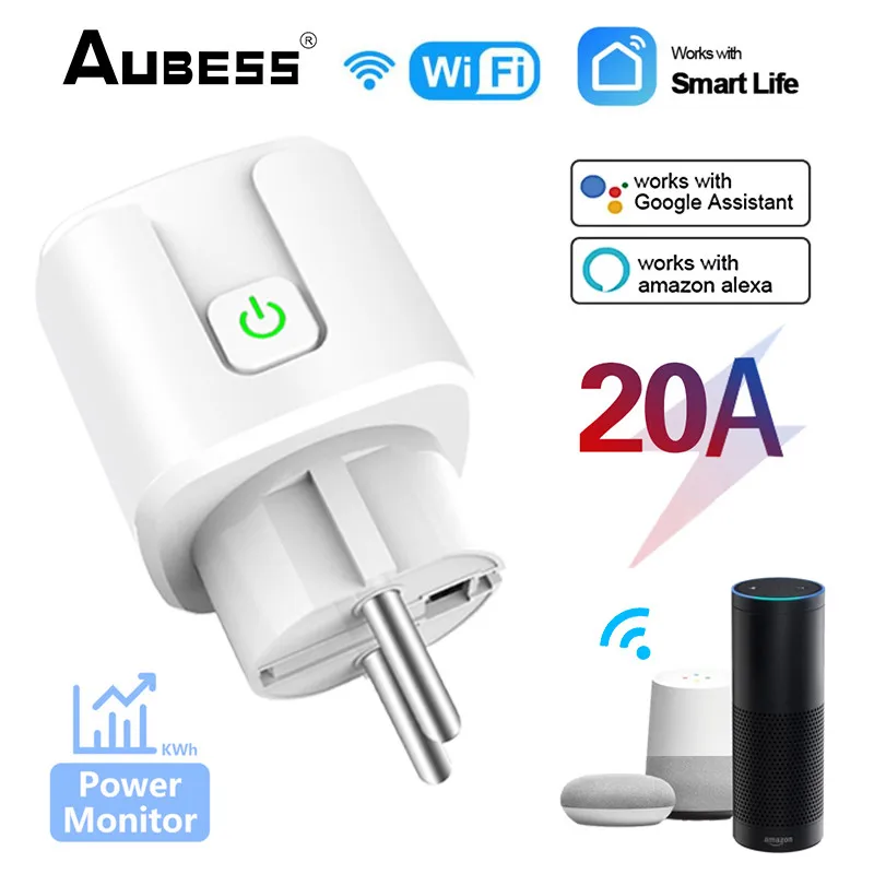 20A Tuya Wifi Smart Plug EU with Power Monitor Function Smart Life App  Remote Control Socket Outlet Works with Alexa Google Home