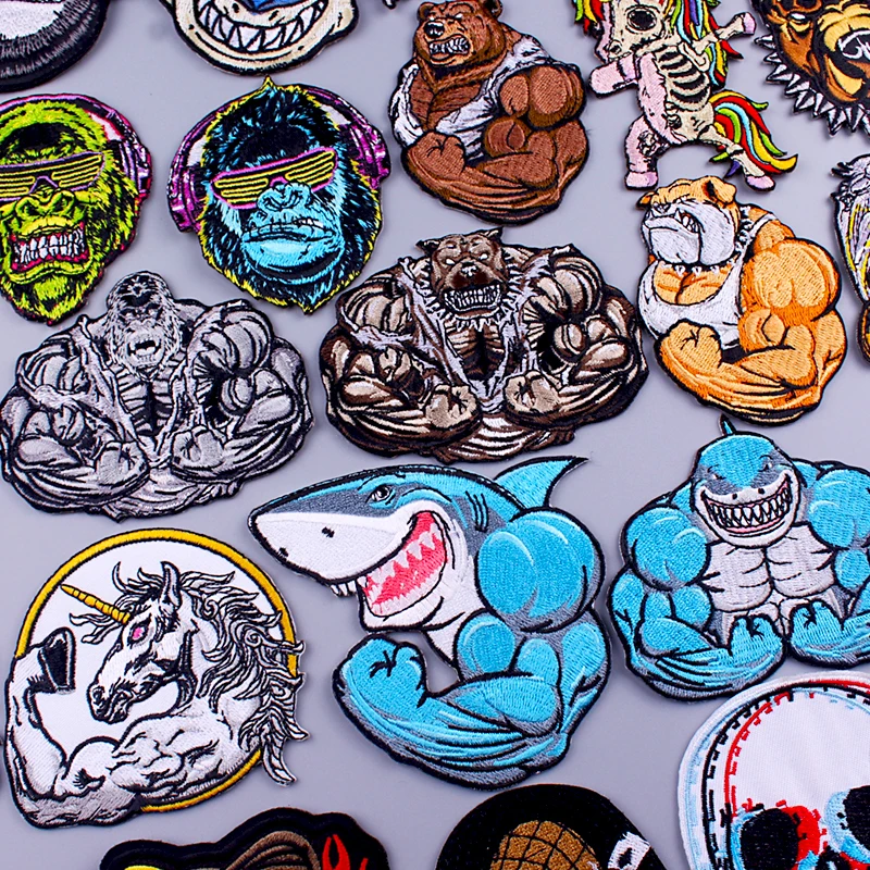 Gorilla King Patch Punk Strong Shark Patch Iron On Patch On Clothes Cucito Applique Toppe Ricamate Per Abbigliamento Sticker