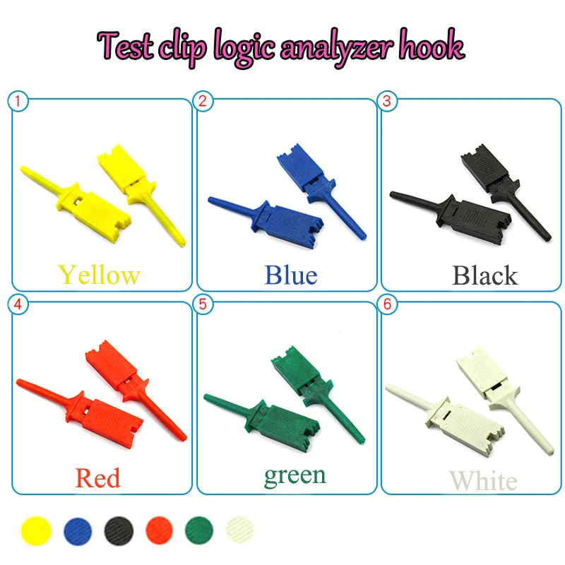 2PCS For Logic Analyzer Testing Hook Clamp Double Testing Clamp Red Black Yellow Green Blue White Flattened Connection