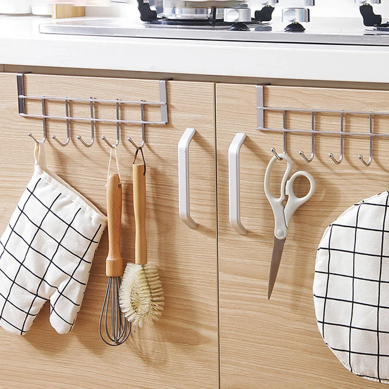 Description Picture 6 of itemDoor Hanger Hook Stainless Steel Kitchen Cabinet Pull Over Door Hook Clothes Bedroom Bathroom Hanger Bags Towel Holder 5 Hooks
