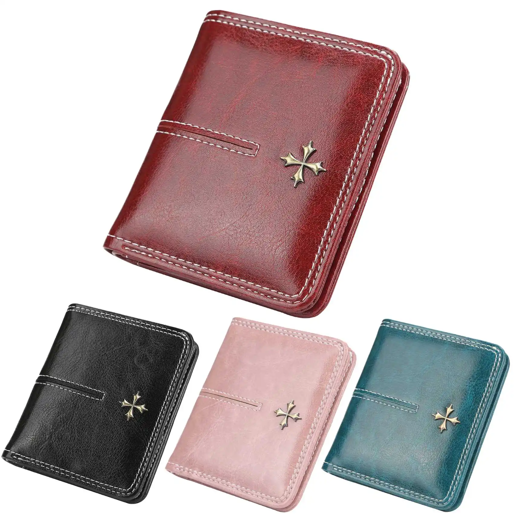 Women's Short Oil Wax PU Wallet Image 6