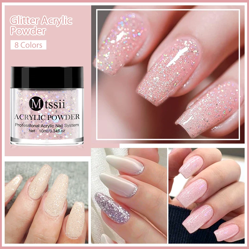 4/8pcs Glitter Acrylic Powder Set Nude Pink Nail Professional Polymer for French Nail Extension Nails Art For Manicure Design